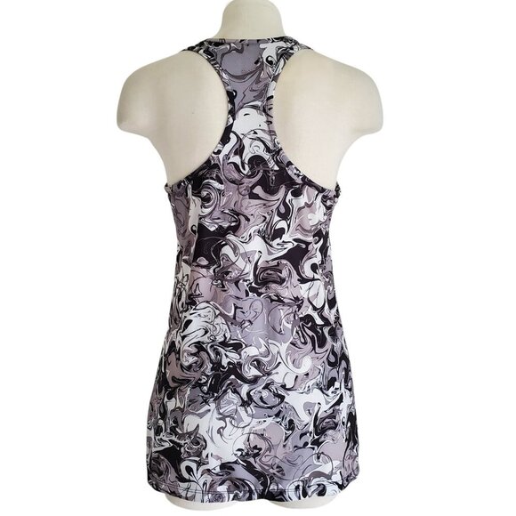 REEBOK Racerback Longline Black Grey White Abstract Print Tank Top Sz S - Picture 2 of 12